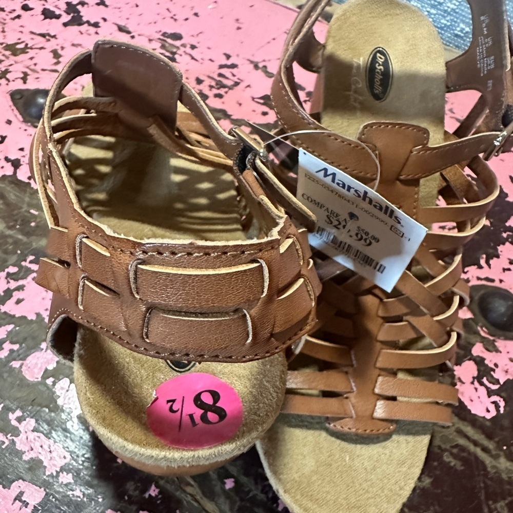 DR SCHOLLS wooden wedge brown sandal sz 8 - NWT - Picture 6 of 8